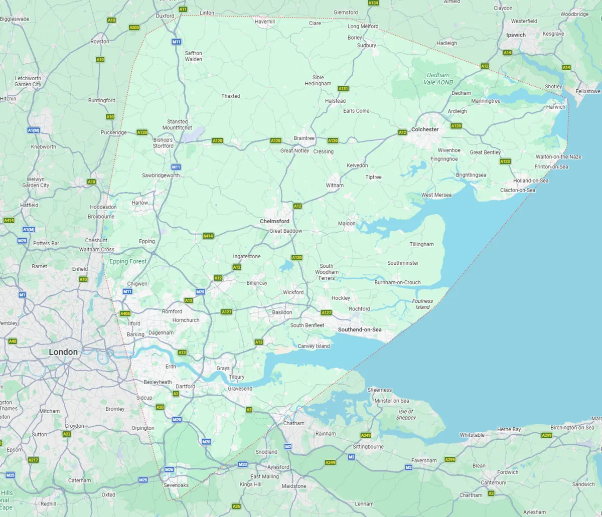 Map showing Charged Services coverage across Essex