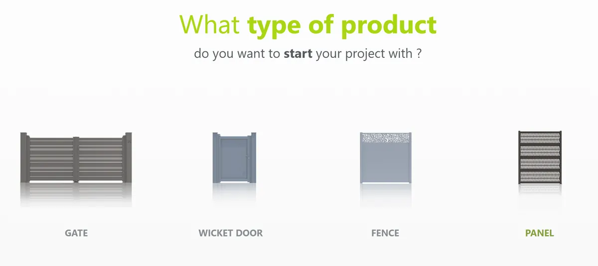 Product type selection screen