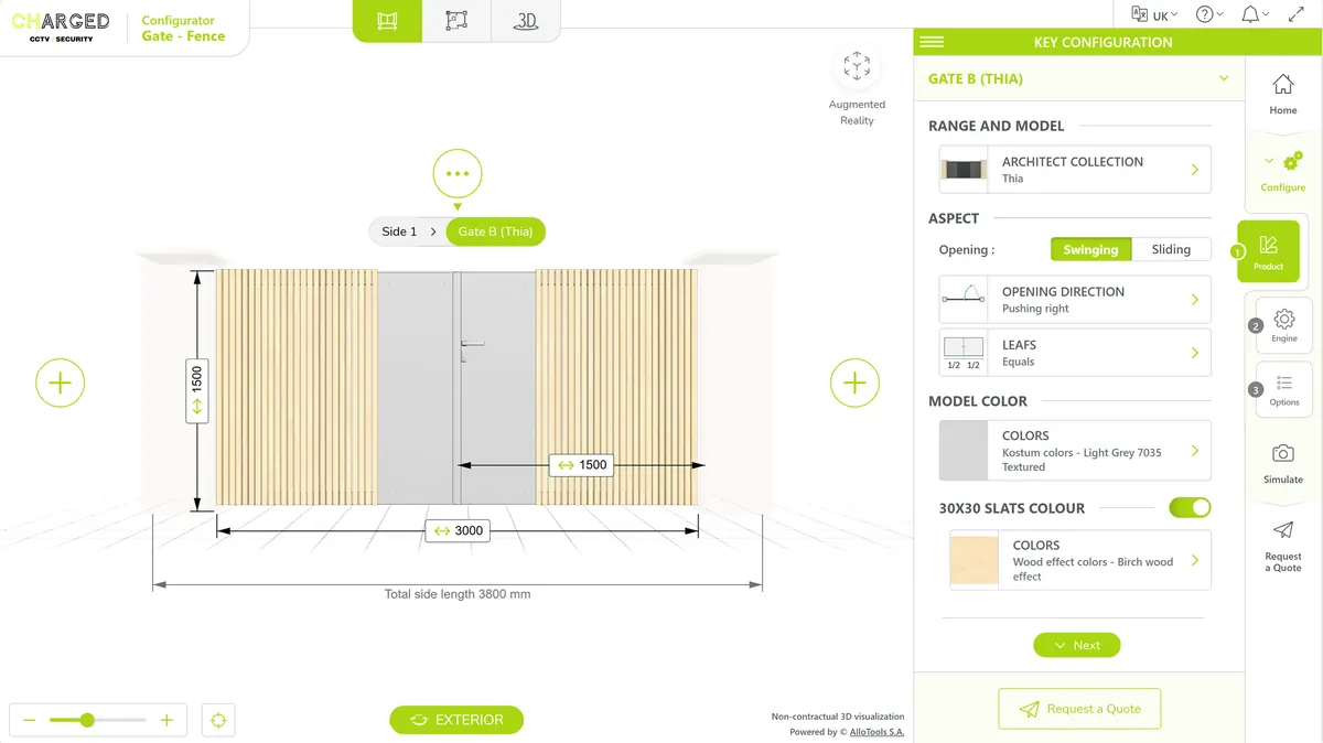 Size and design specification screen