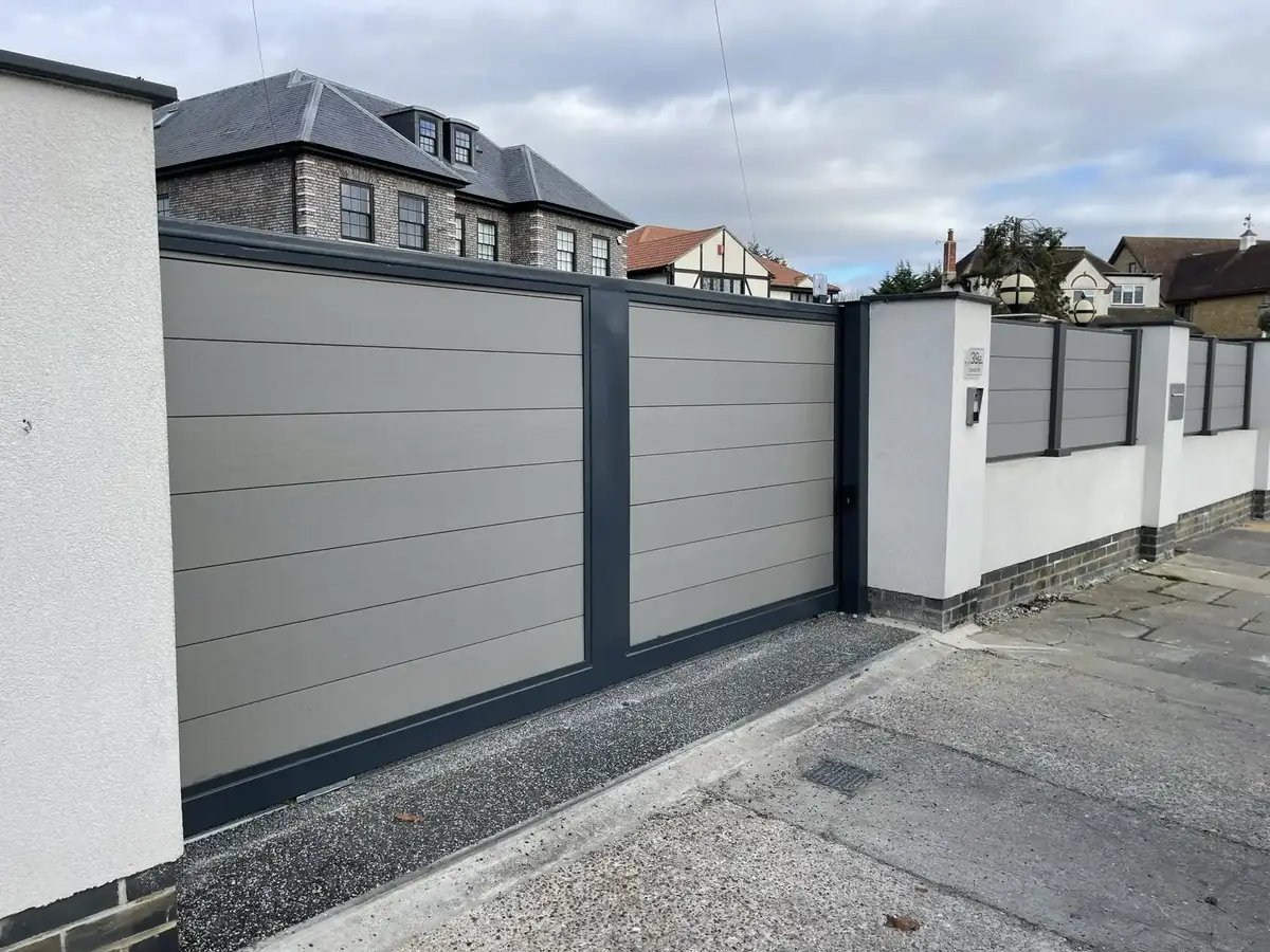 Grey slatted sliding gate on a driveway in Grays, Thurrock